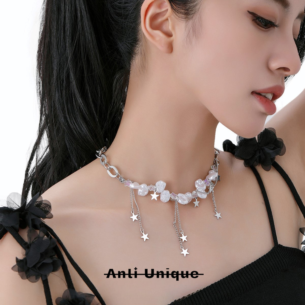 「Star Pearl」Ballet Core White Baroque Pearl Silver Necklace