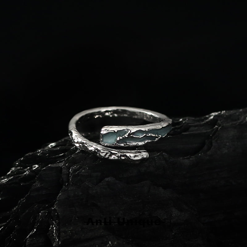 「Ice Lava」Melted Silver Texture Epoxy Resin Technique Adjustable Couple Ring Set