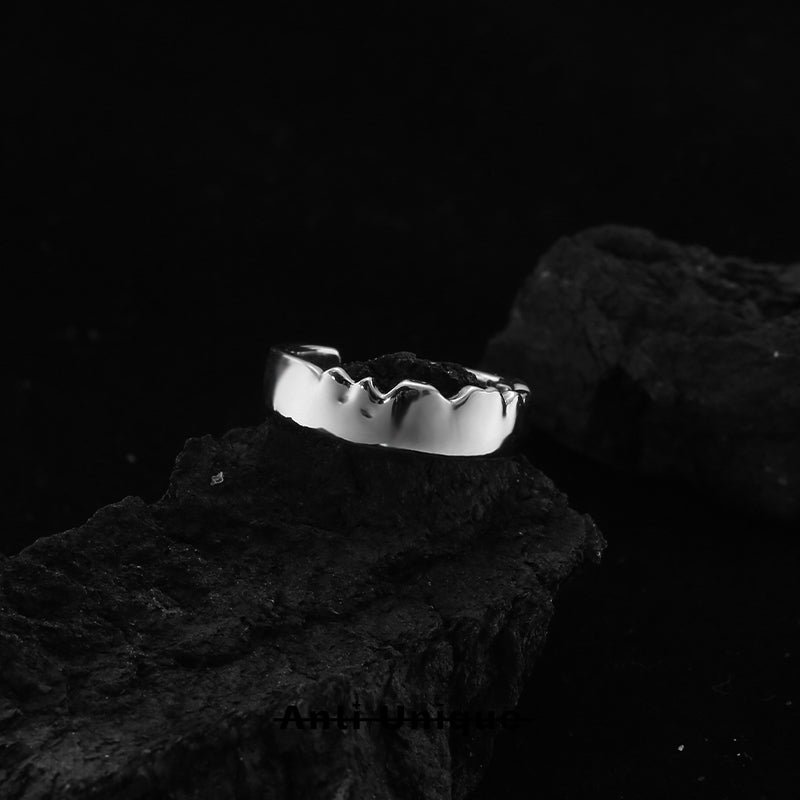 「Eternal Mountain」White Zircon Silver Couple Ring Set Gift Adjustable Open End