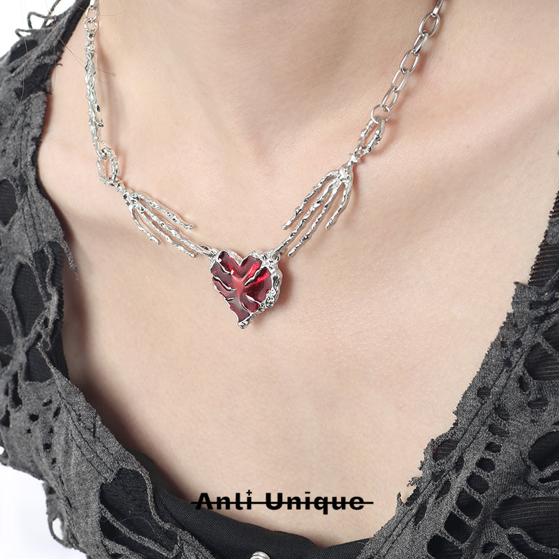 「Blood Heart」Red Skeleton Epoxy Resin Halloween Necklace