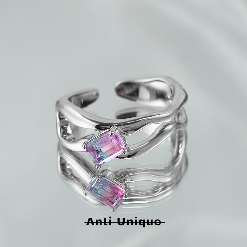 「Sweet Heart」Couple Ring Set Gradient Pink Purple Zircon