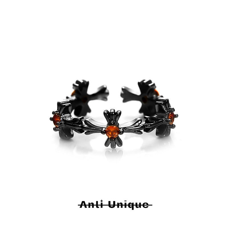 「Cross」Couple Ring Set Red White Zircon Adjustable Open End Christmas Gift