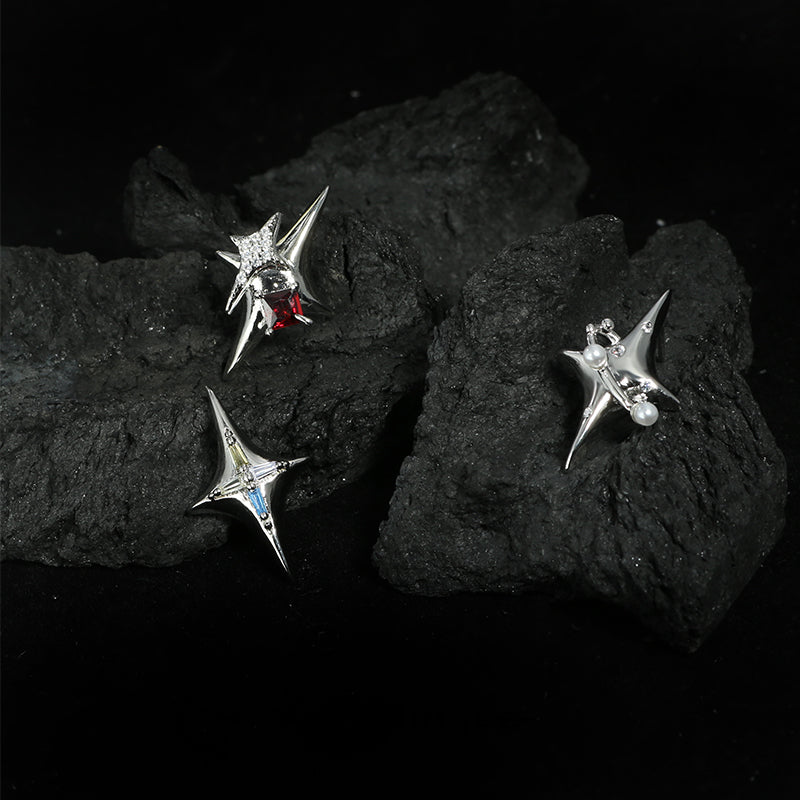 「Star Sisters」Starburst Series Zircon Pearl Earrings