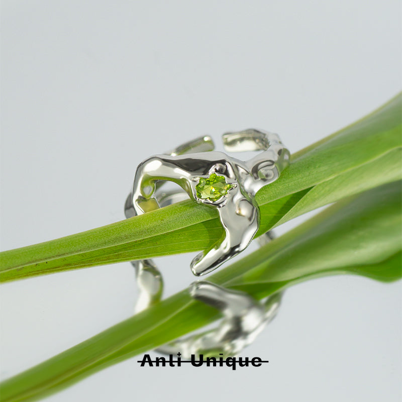 「Free Growth」Green Zircon Adjustable Couple Ring Set