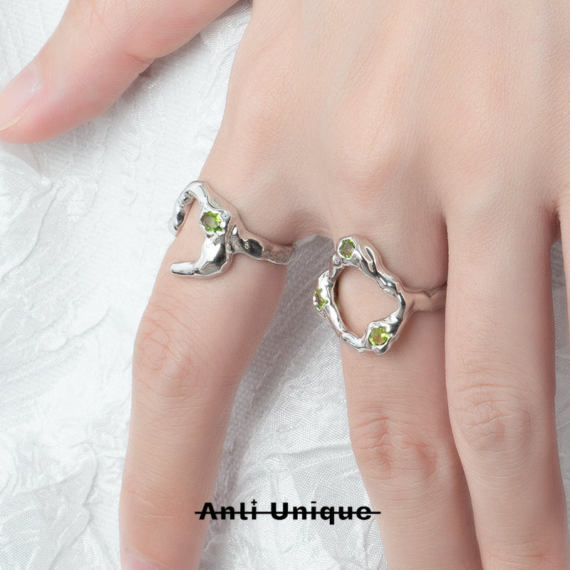 「Free Growth」Green Zircon Adjustable Couple Ring Set