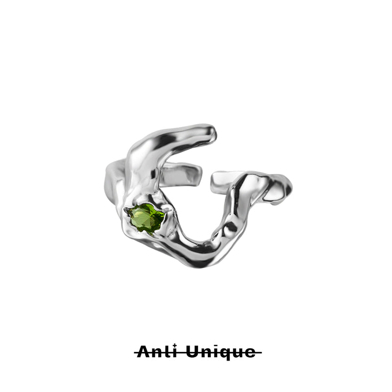 「Free Growth」Green Zircon Adjustable Couple Ring Set