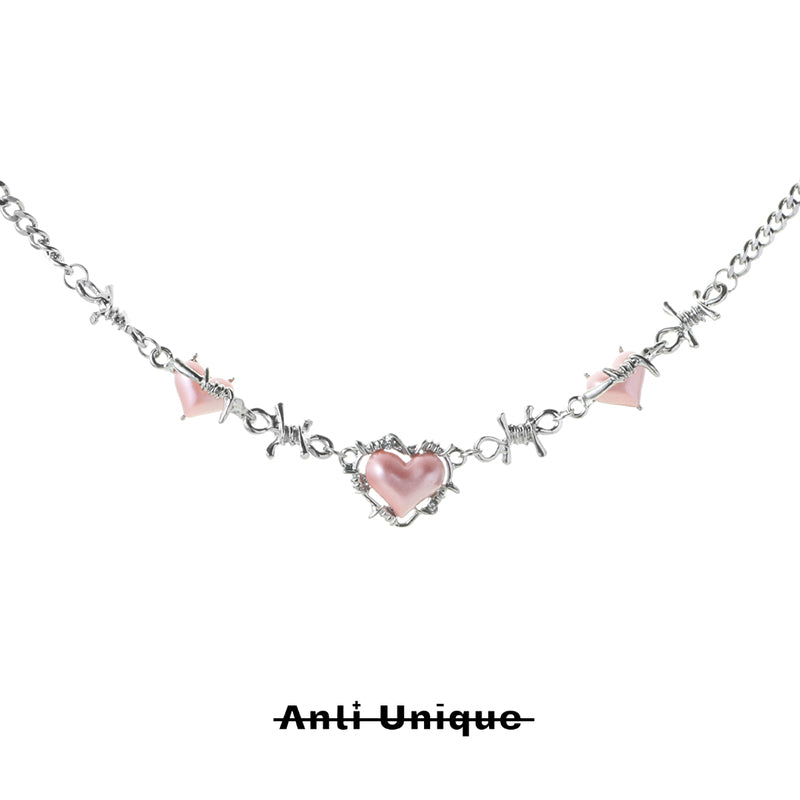 「Thorned Heart」Pink Pearl Necklace Set