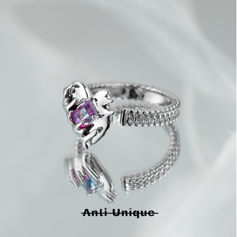 「Sweet Heart」Couple Ring Set Gradient Pink Purple Zircon