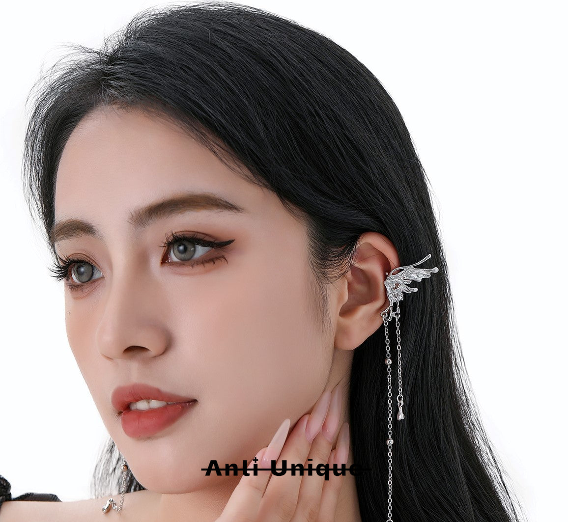 「Butterfly Rain」Fairy Style Silver Chain Ear Clips Earrings