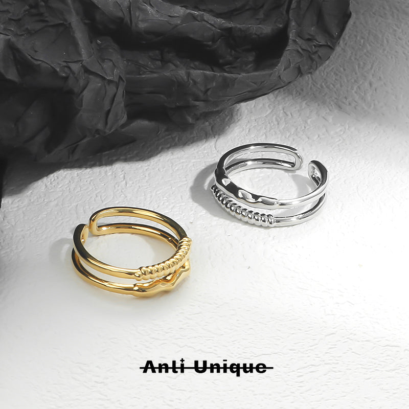 「Circling」Multi-Layer Everyday Outfit Silver Gold Couple Ring Set
