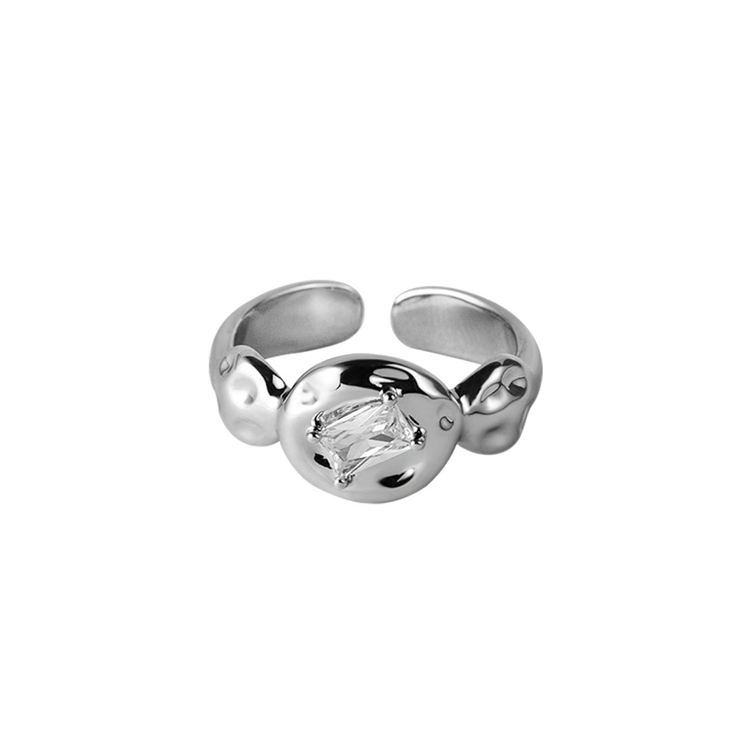 「Ice Mountain」Everyday All-Match White Zircon Silver Couple Ring Set Adjustable Open End