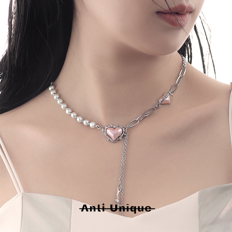 「Thorned Heart」Pink Pearl Necklace Set