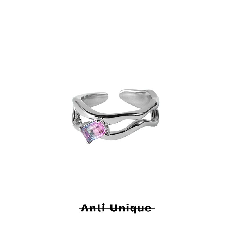 「Sweet Heart」Couple Ring Set Gradient Pink Purple Zircon