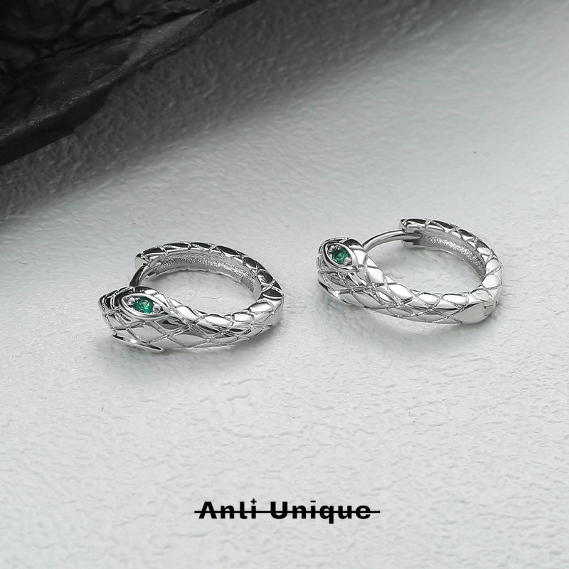 「Green Viper」Slytherins Must Have Green 4A Zircon Snake Silver Earrings