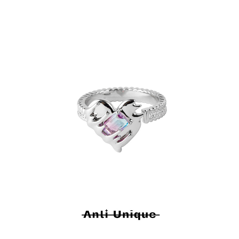 「Sweet Heart」Couple Ring Set Gradient Pink Purple Zircon