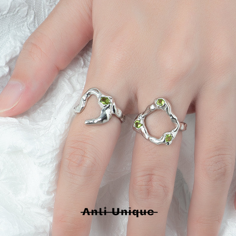 「Free Growth」Green Zircon Adjustable Couple Ring Set