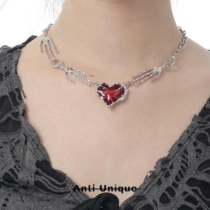 「Blood Heart」Red Skeleton Epoxy Resin Halloween Necklace