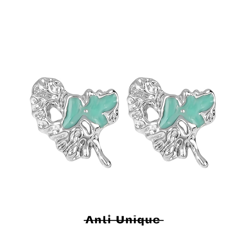 「 Mint Heart」Earring+Ring Set Mint Epoxy Resin Silver Adjustable Open End Ring