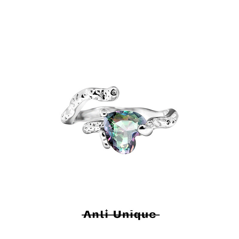 「Gradient」Cool Color Zircon Ring Set Adjustable Open End