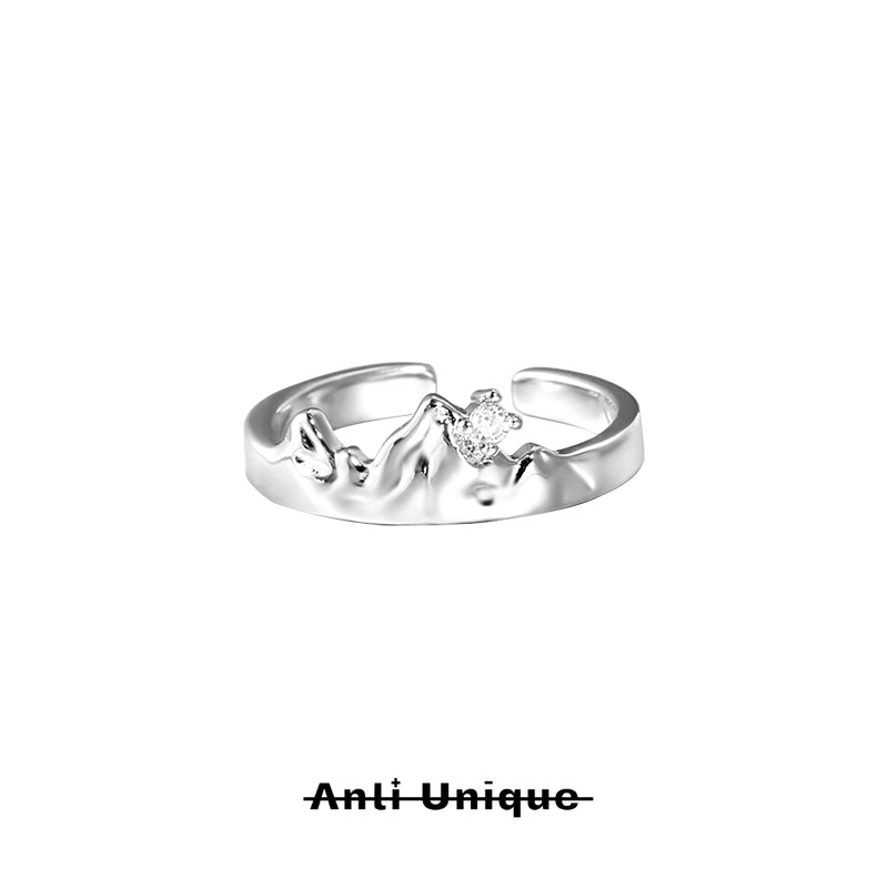 「Eternal Mountain」White Zircon Silver Couple Ring Set Gift Adjustable Open End