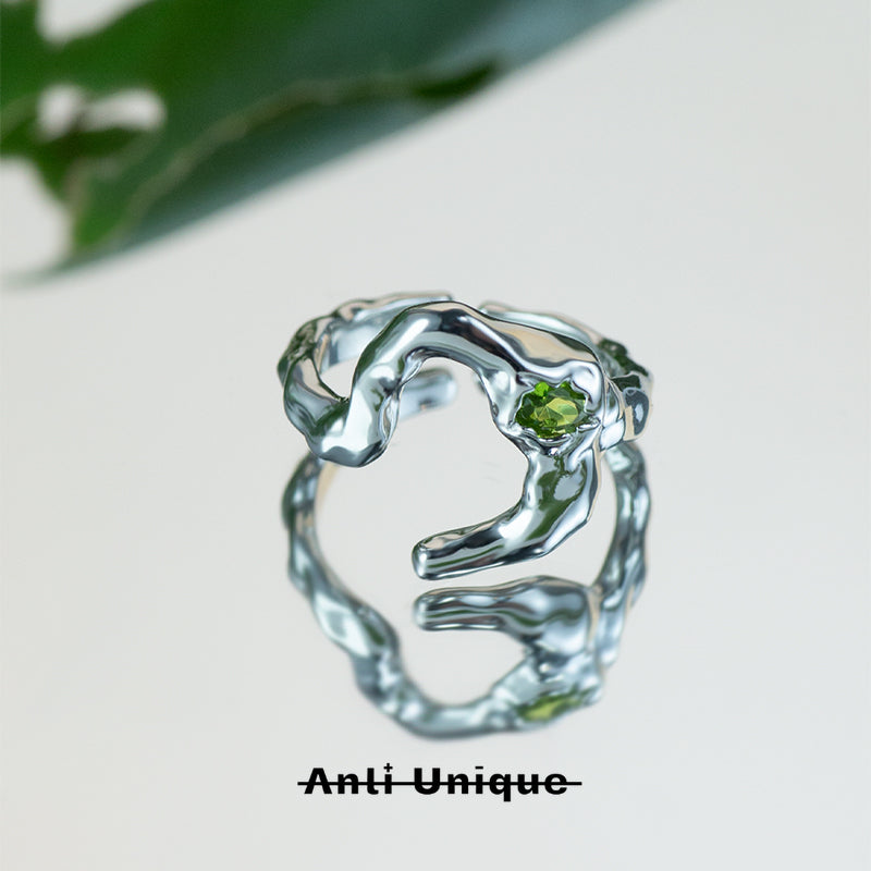 「Free Growth」Green Zircon Adjustable Couple Ring Set